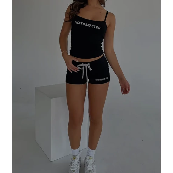 DK- Női 2 részes sportruházat szett - levélnyomtatásos crop top és rövidnadrág