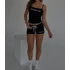 DK- Női 2 részes sportruházat szett - levélnyomtatásos crop top és rövidnadrág