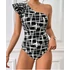 DK - Elegáns, egyvállas fodros body, geometriai mintás