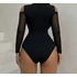 DK - Elegáns poliészter Bodysuit kontraszthálós részletekkel -  Hosszú ujjú, kerek nyakkivágás, egyszínű, kötött anyag, áttetsző - Tavaszra/Nyárra/Őszre
